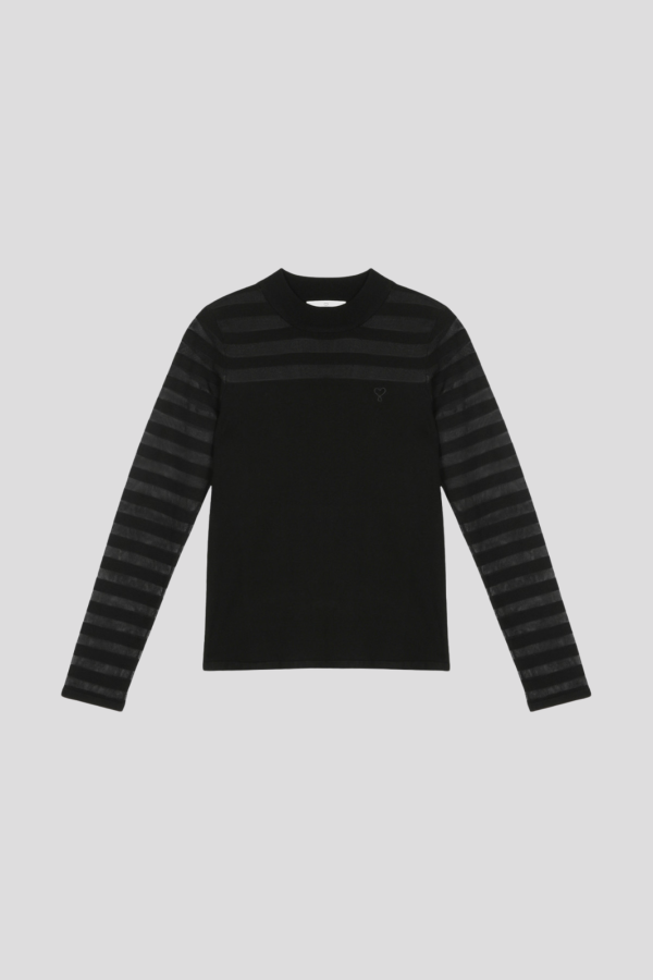 Fine Knit Sweater with Transparent Stripes