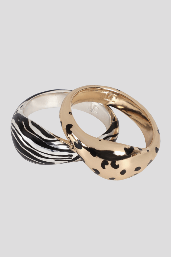 Pack of two-tone animal print rings