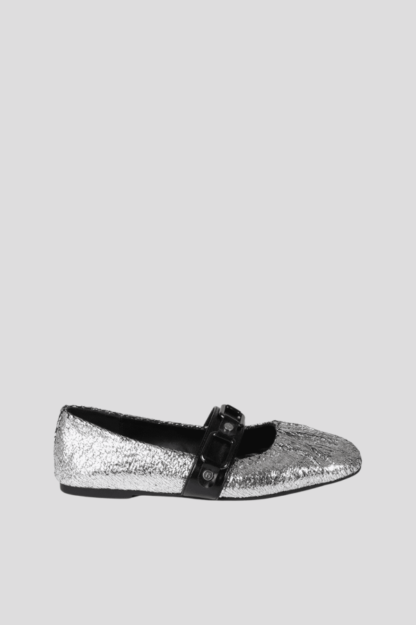 Metallic ballet flats with gathered detail