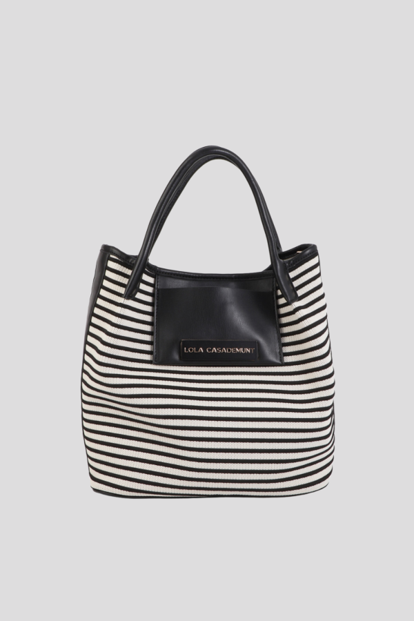 Shopper tejido rayas combinado con efecto piel