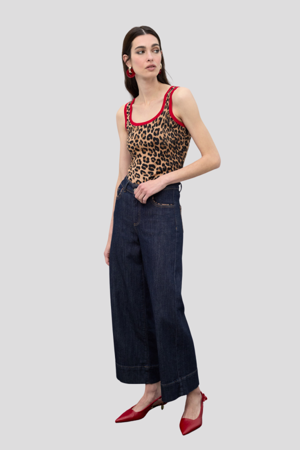 Denim culotte con detalle vivos leopardo en bolsil