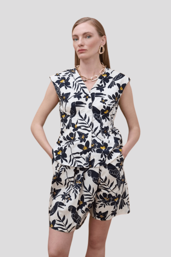 Tropical Print Poplin Bermuda