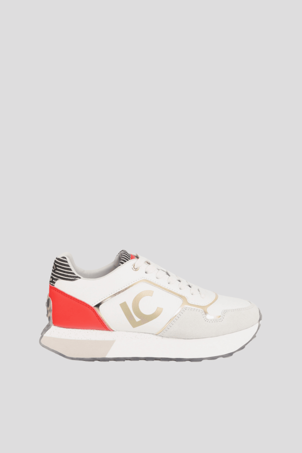 Tricolored Platform Sneaker with Combined Fabrics