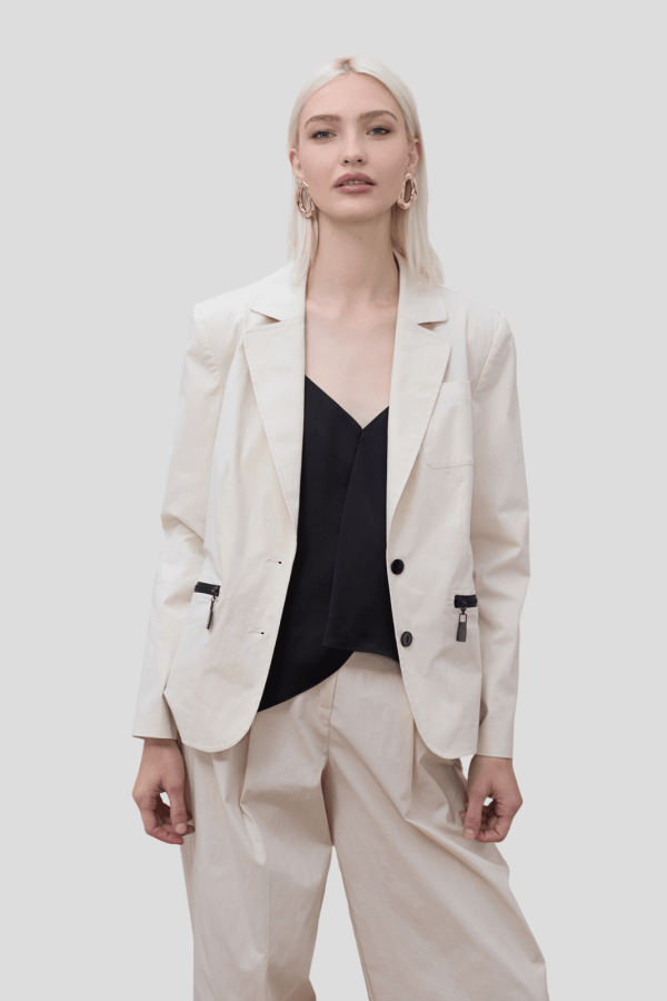 Fitted Blazer with Lacquered Zipper Pockets