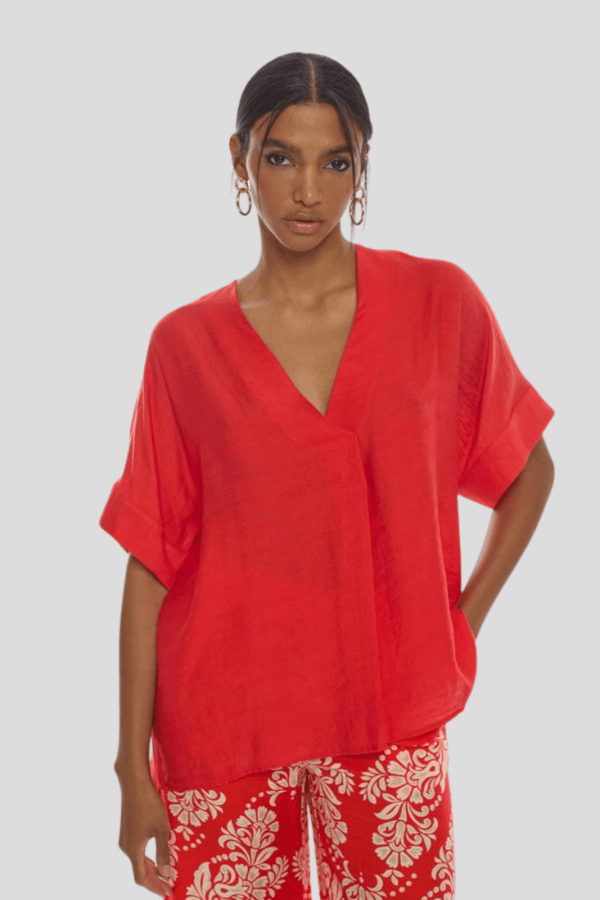 Short Sleeve V-Neck Blouse