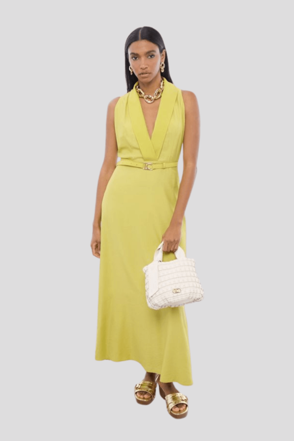 V-neck Dress with Buckle Waist