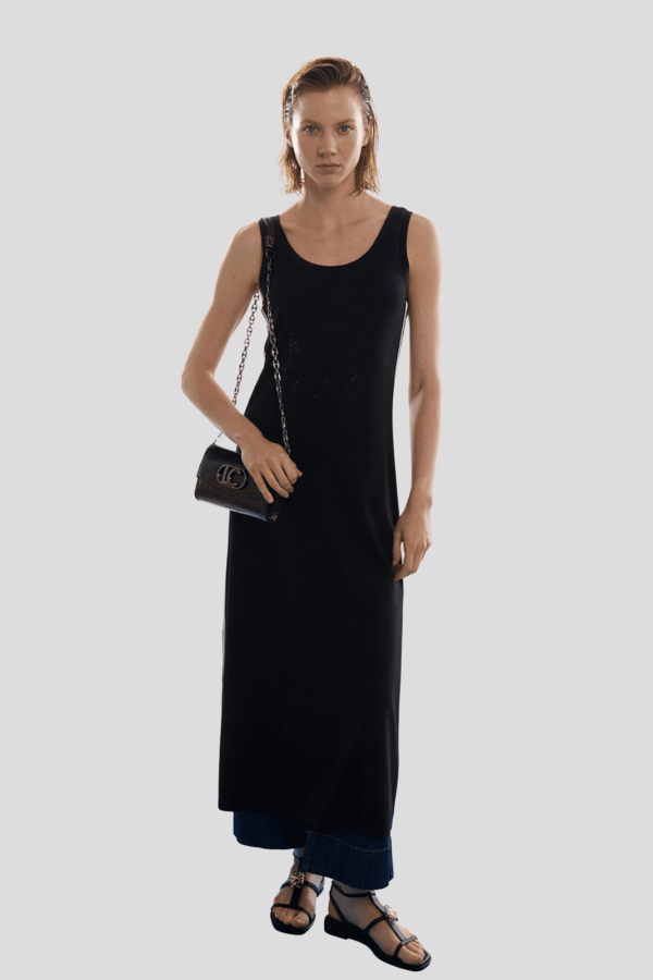 Applique dress with side tapes