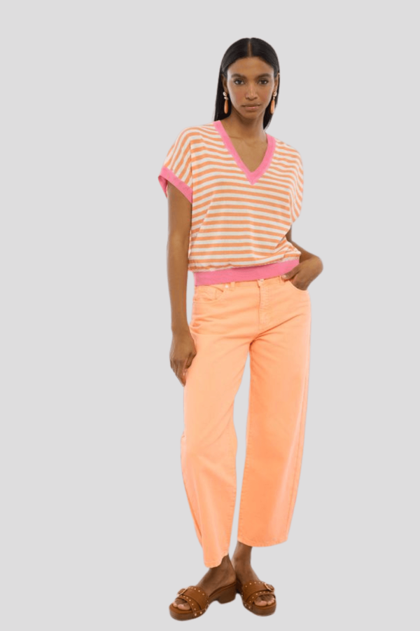 Short Sleeve Bicolor Striped Sweater